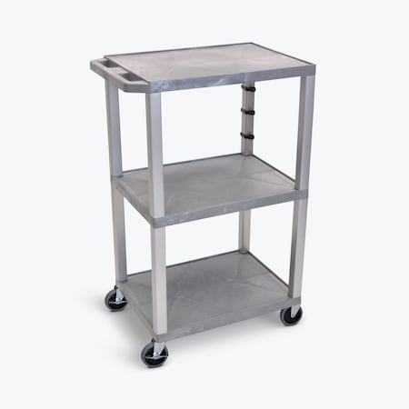 Luxor 42''H 3-Shelf Utility Cart, Gray Shelves, Nickel Legs UCPL1GY-N